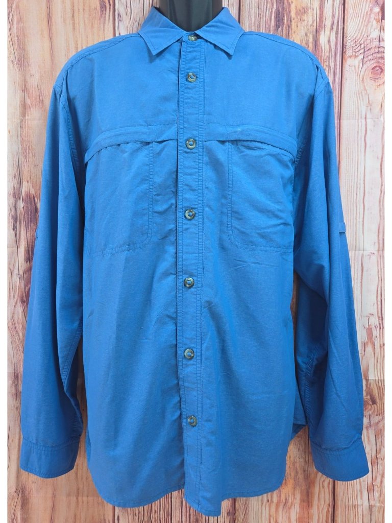 Exofficio Mens Blue Long Sleeve Nylon Blend Button-Up Shirt Large